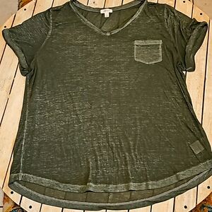 💥4 for $25💥Women's 3xl V Neck T Shirt sheer Forest Green EUC